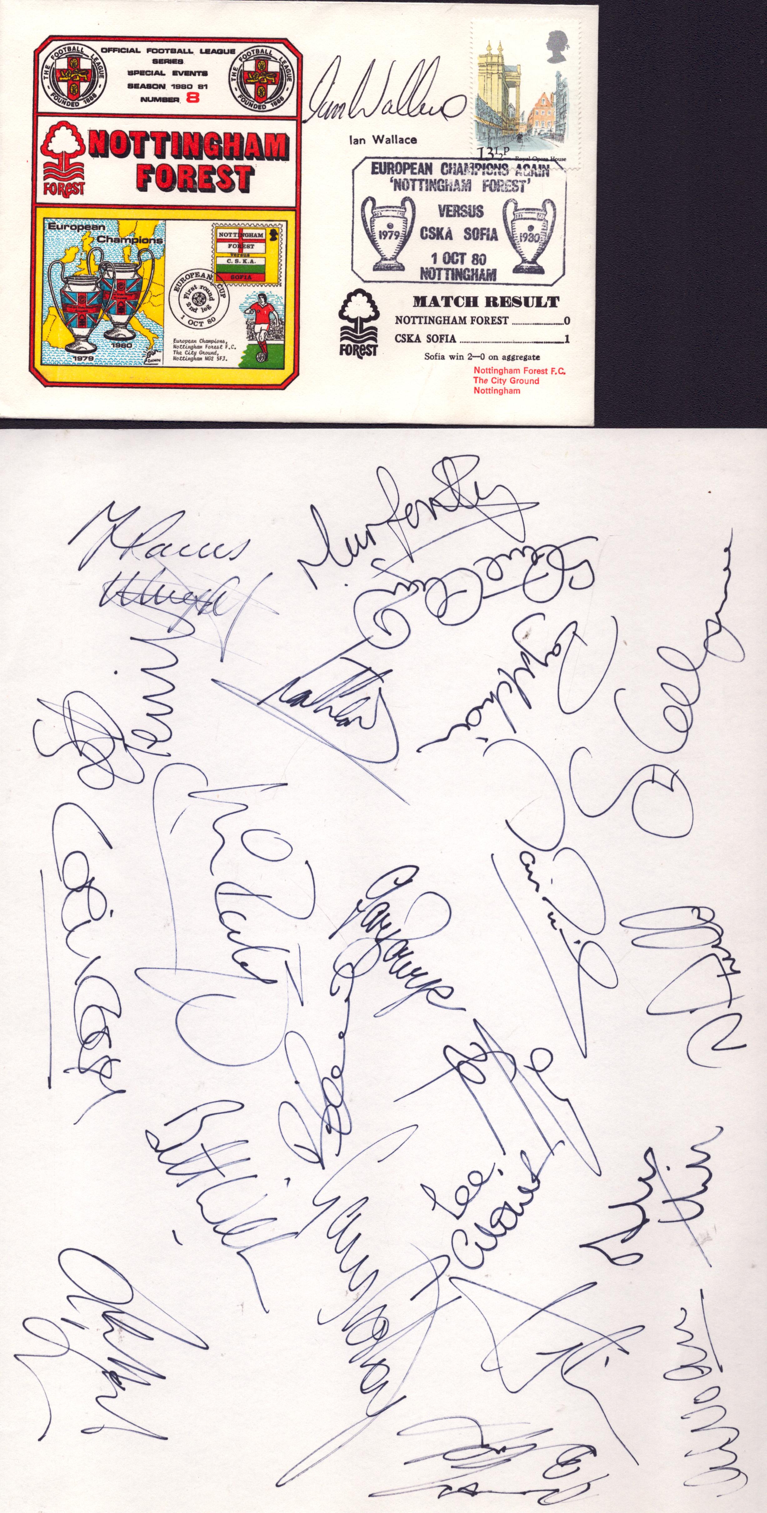 Multi-signed Nottingham Forest autograph sheet with 22 signatures and Ian