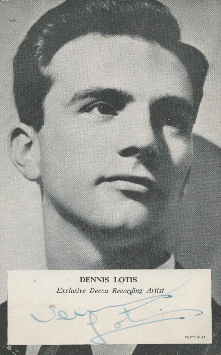 Lot 835: British Singer Dennis Lotis Signed 5x3 inch Black...