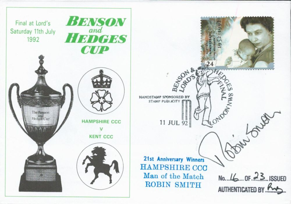 Lot 871: Cricket English Cricketer Robin Smith Signed Benson and...