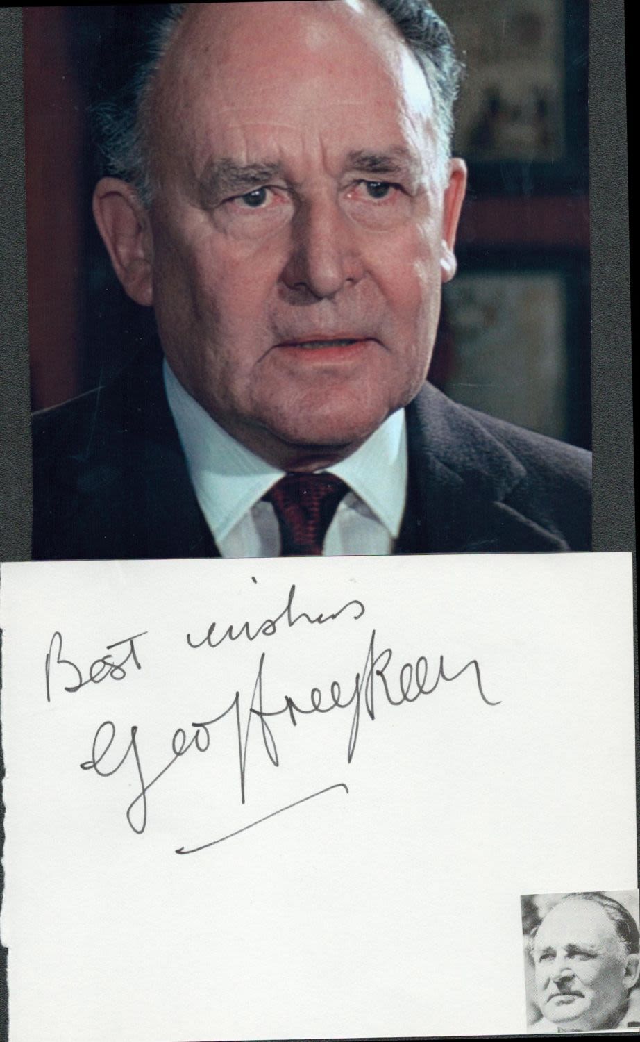 Lot 897: English Actor Geoffrey Keen Signed 5x3 White Autograph...