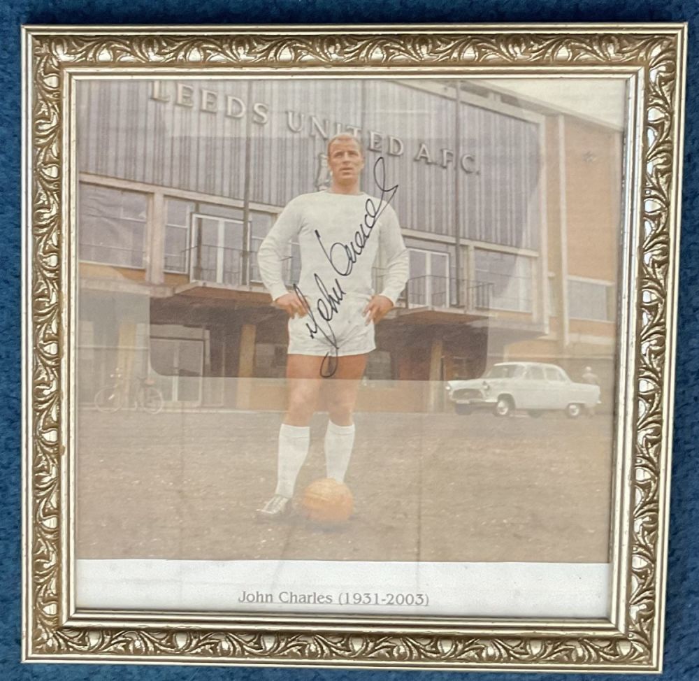 Lot 127: Football, John Charles signed framed colour photo pictured...