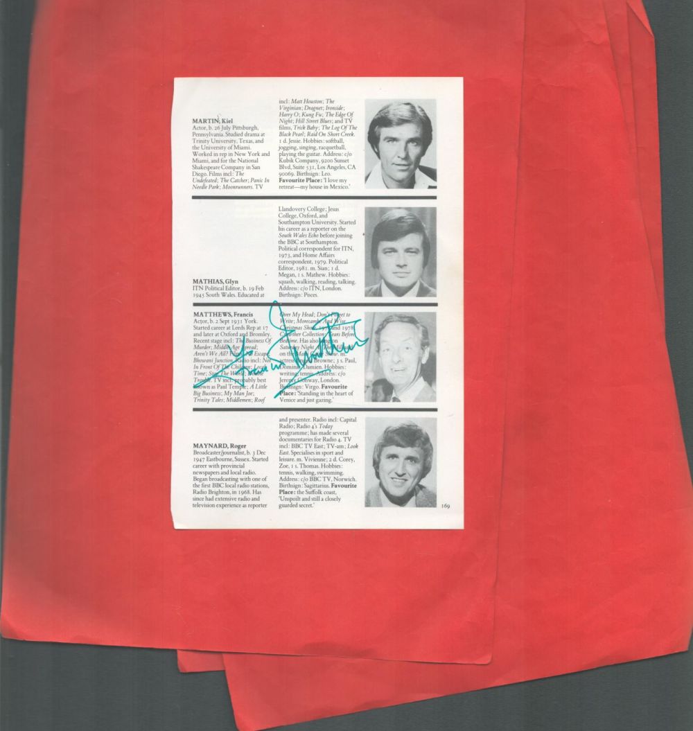Lot 165: Actor, Francis Matthews signed book page. Matthews has...