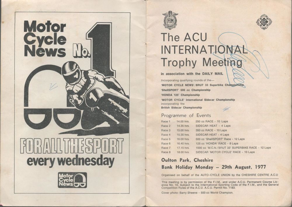 Lot 64: Motorcycle Racing, Barry Sheene signed Oulton Park programme...
