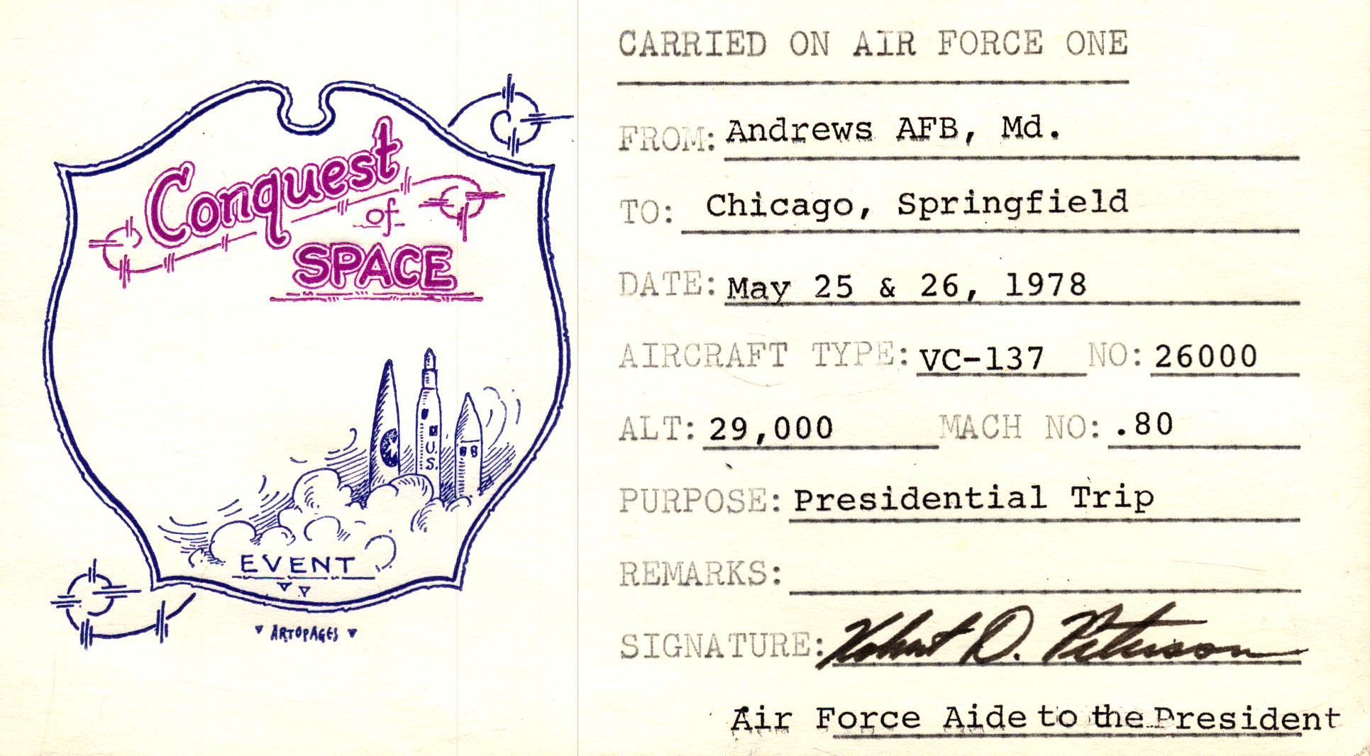 Air Force One Conquest of Space flown FDC signed by Air Force Aid