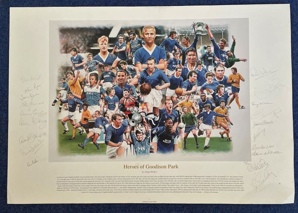 Lot 100: 19 Signed Heroes of Goodison Park 28x19 Colour...