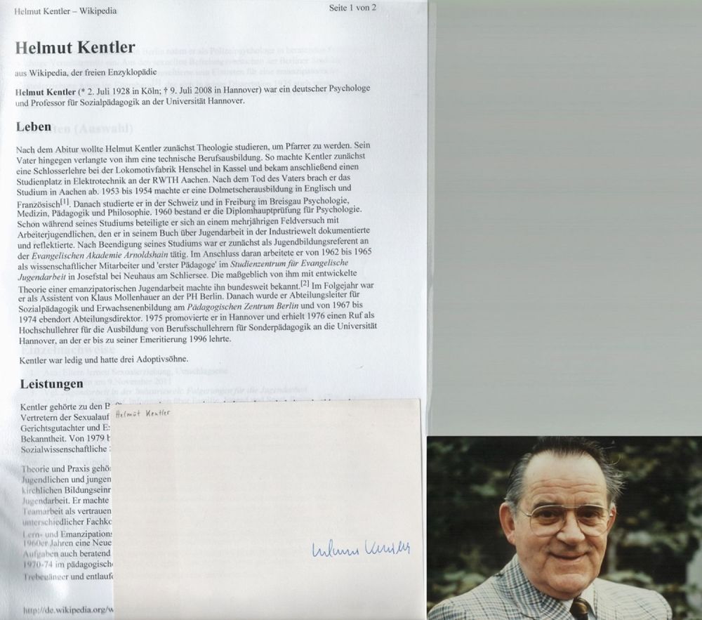 Lot 115: Helmut Kentler signed album page. Comes with Wikipedia...