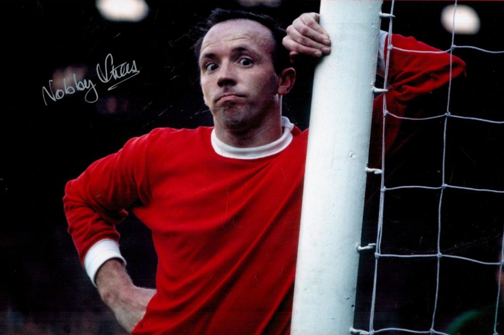 Lot 198: Nobby Stiles signed 12x8 colour photo pictured while...