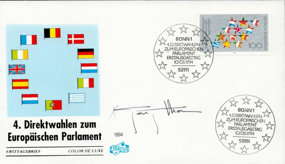 Lot 203: Politics Gaston Thorn signed European Parliament FDC double...