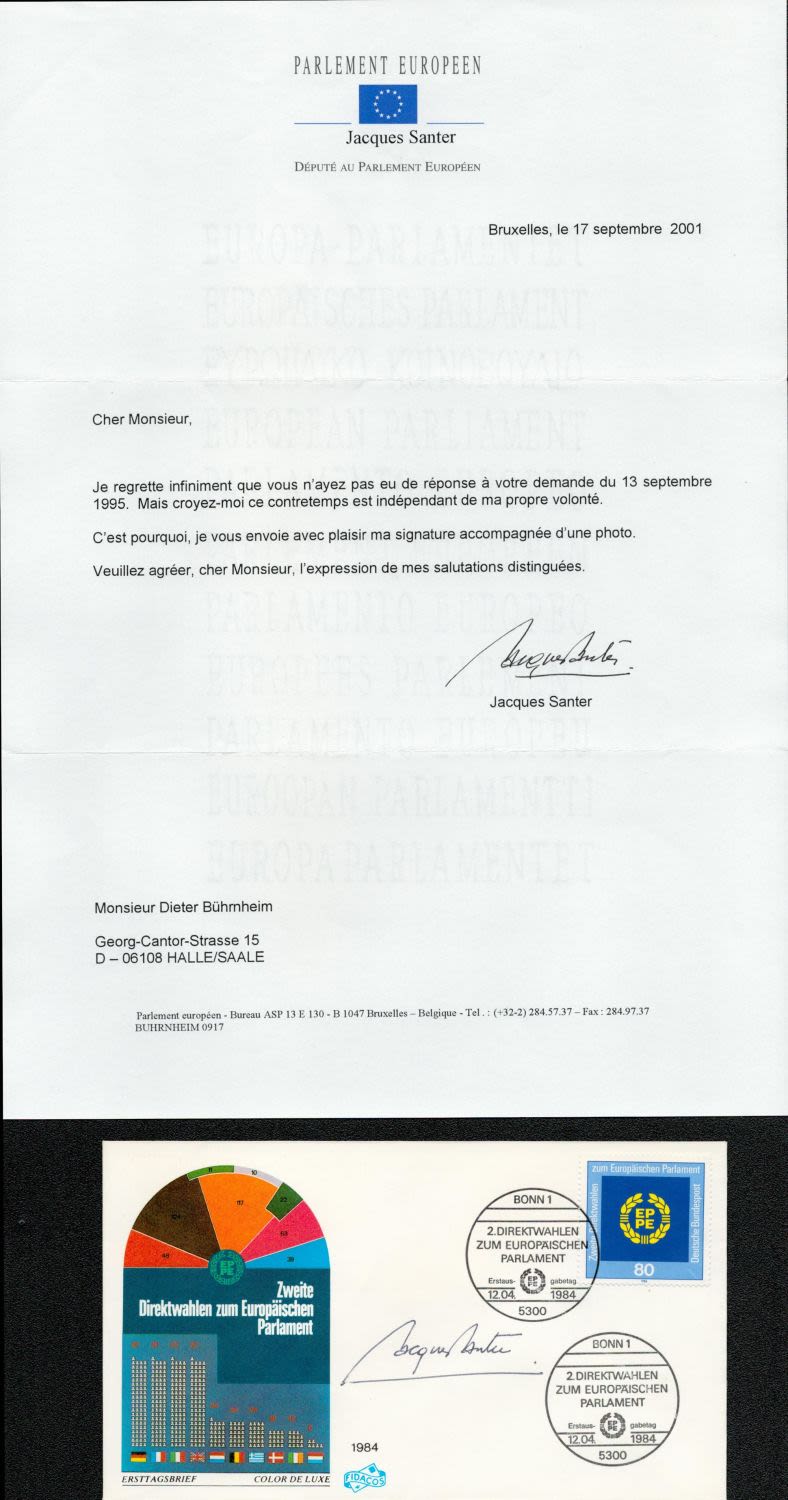 Lot 205: Politics Jacques Santer signed FDC double PM Bonn...