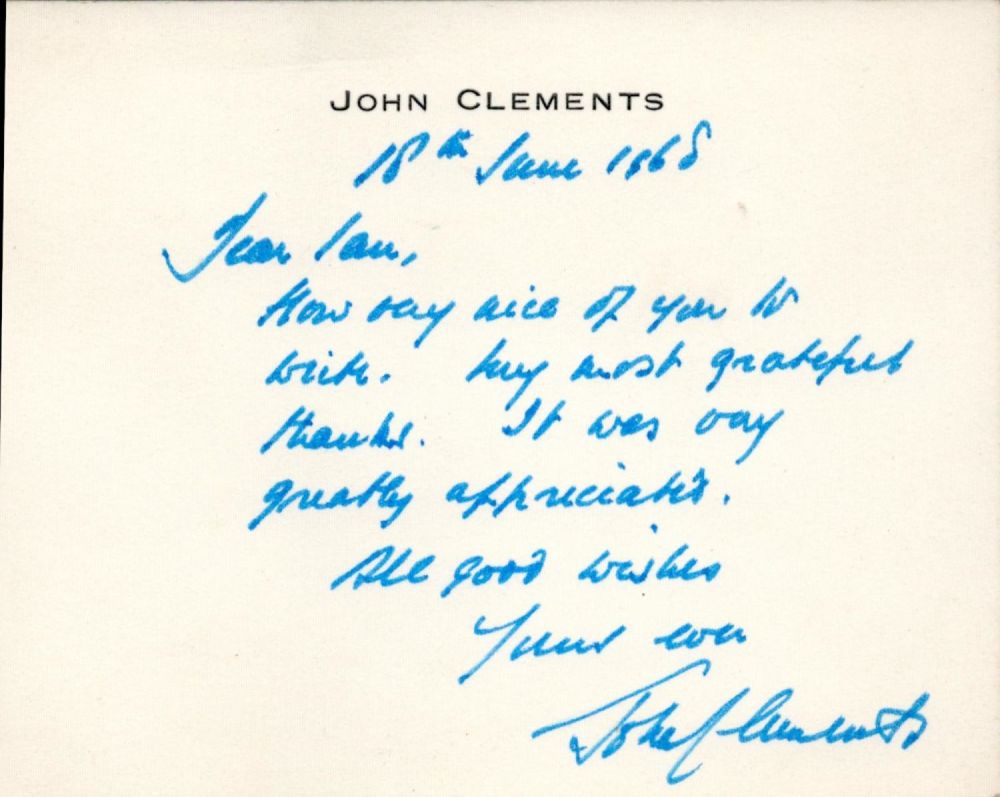 Lot 215: TV Film John Clements signature piece. Good condition...