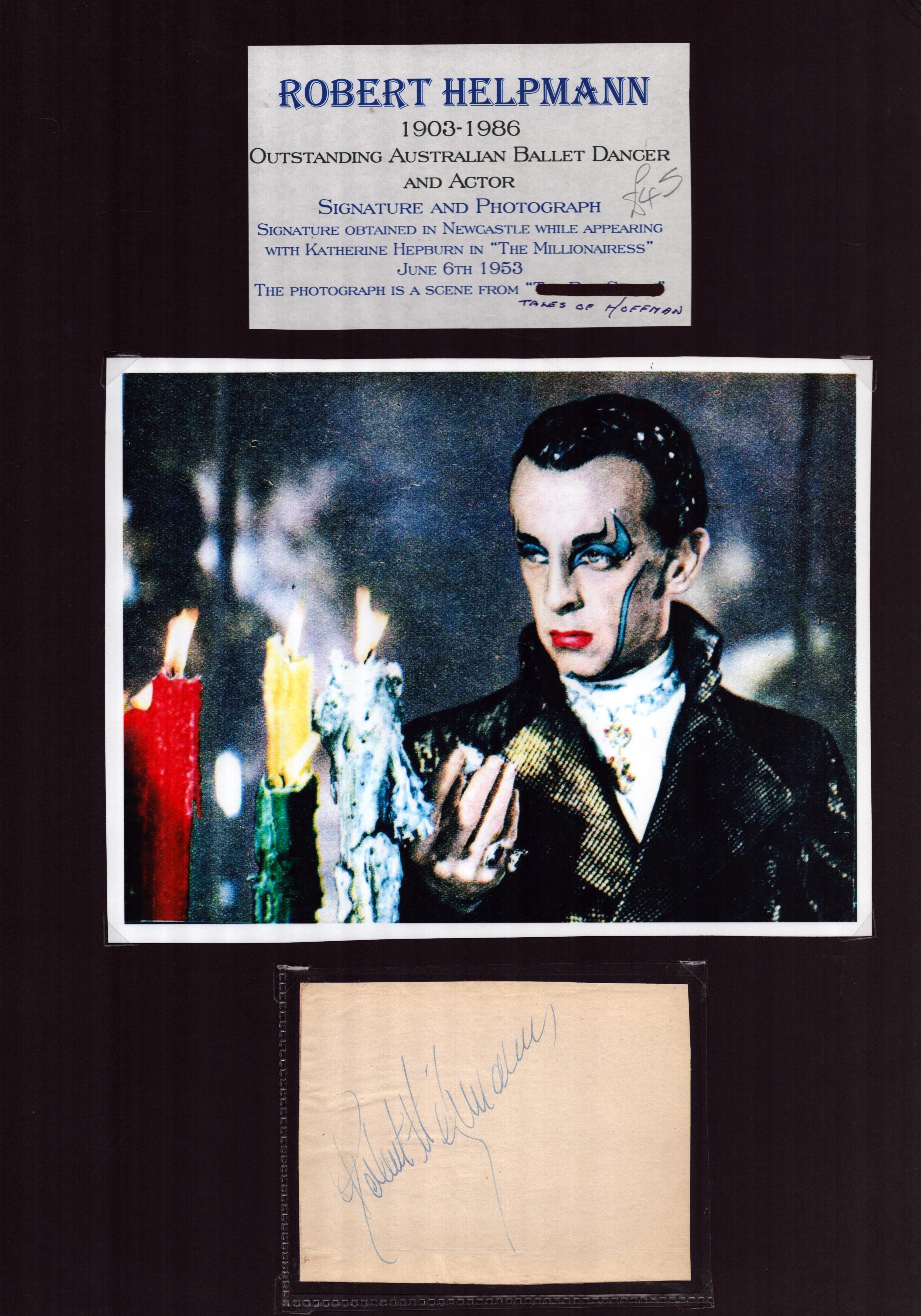 Robert Helpman signed album page mounted below colour photo