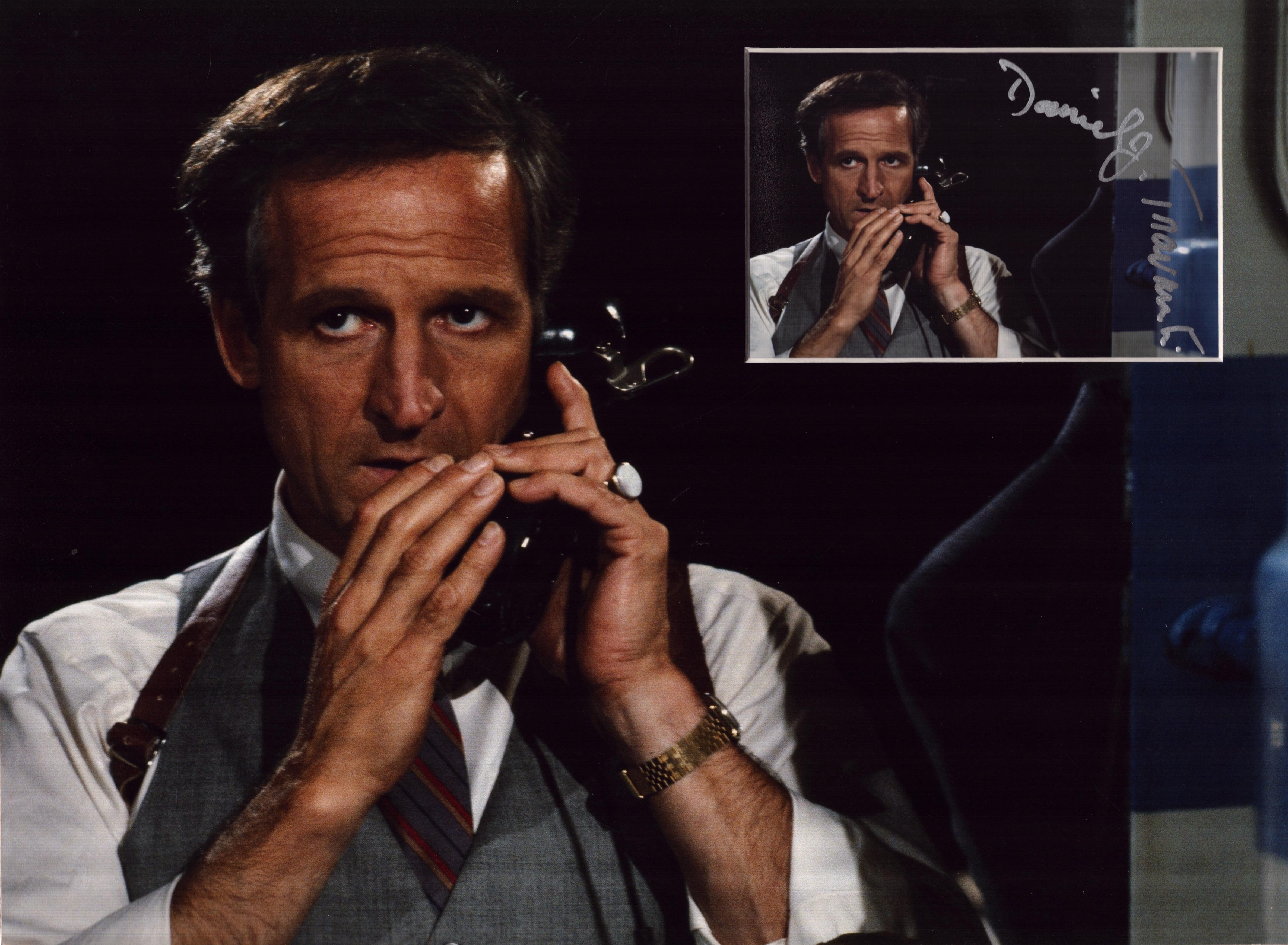 Daniel Travanti signed small colour photo mounted within larger image