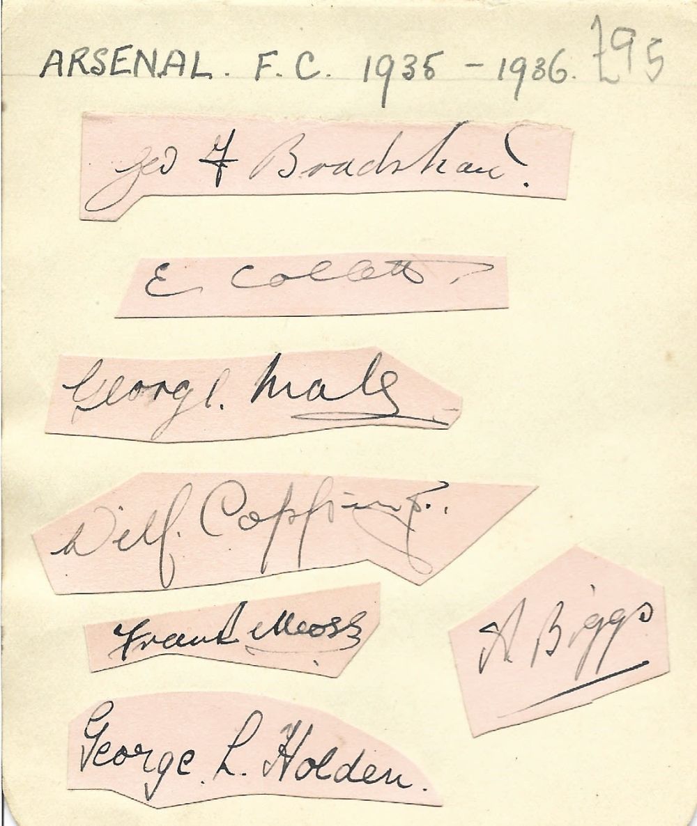 Lot 344: Arsenal Signatures (7) Laid Down To Paper 1935/36....