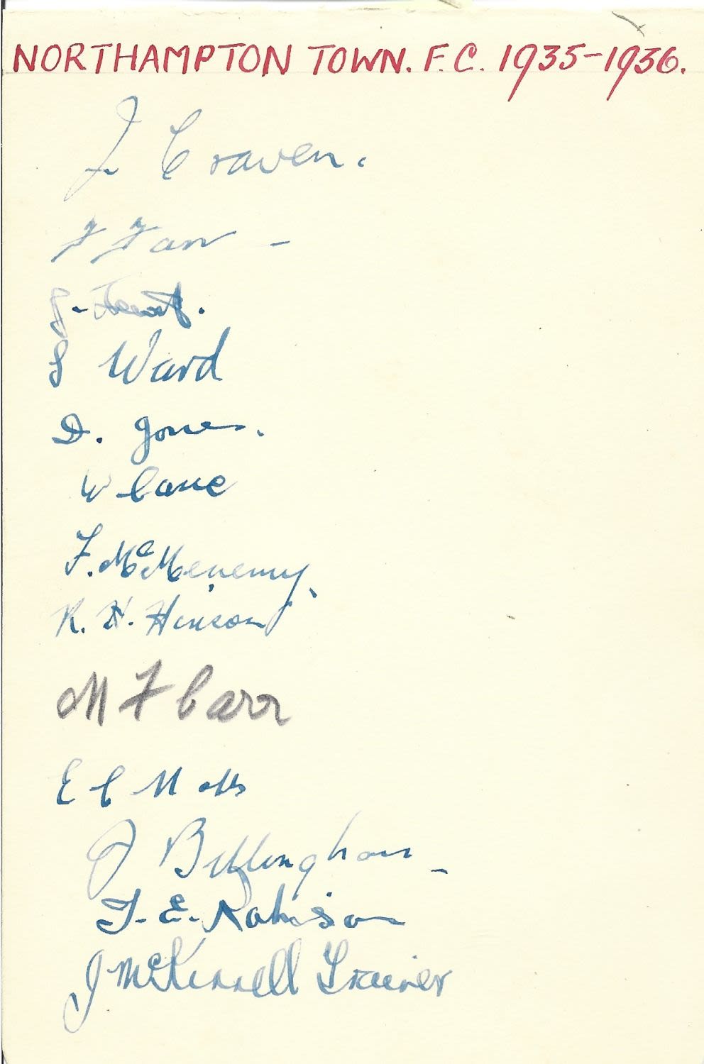 Lot 346: Northampton Town Signatures (13) 1935/36. Good condition Est.
