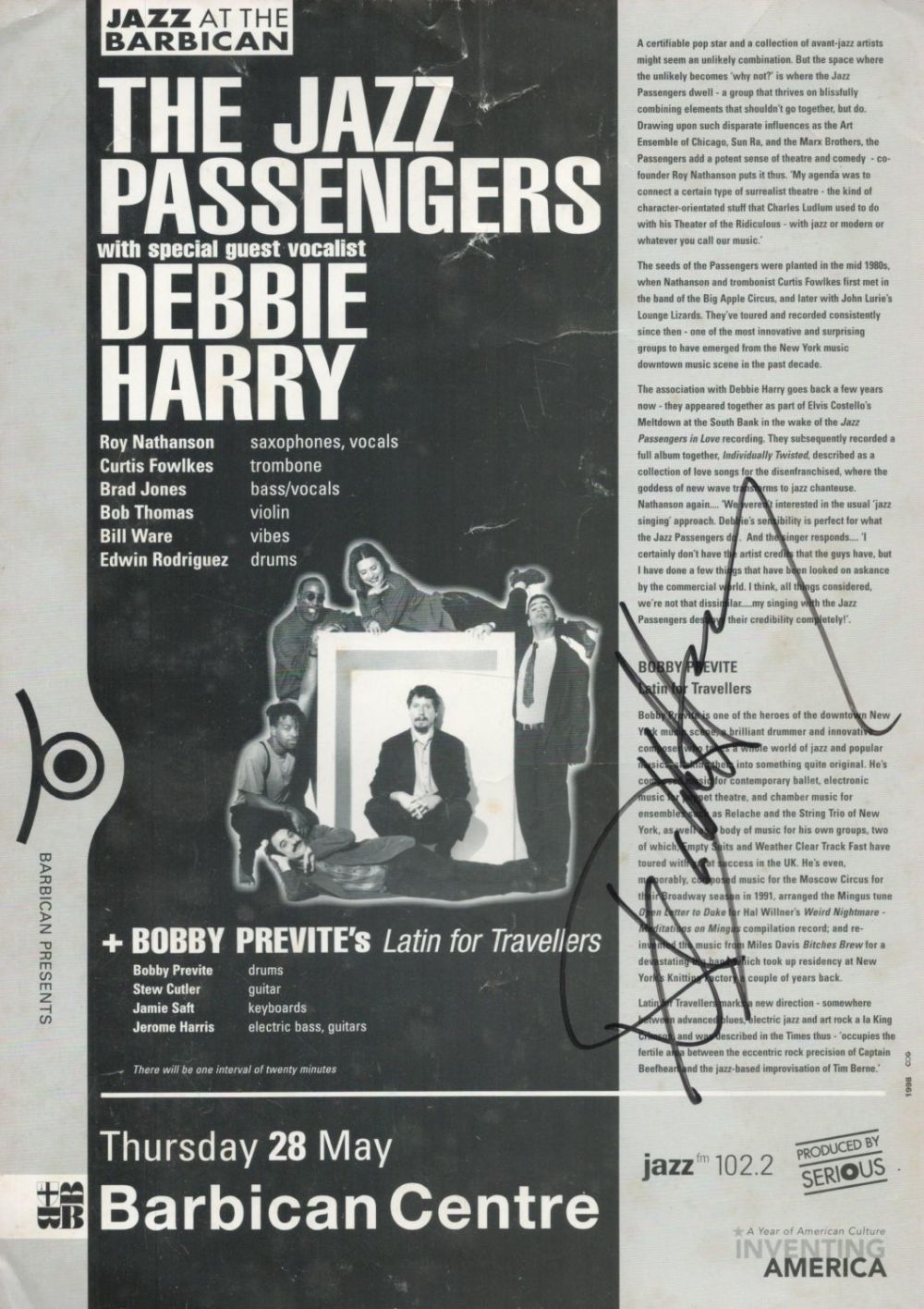 Lot 52: Debbie Harry signed 12x8 The Jazz Passengers black...