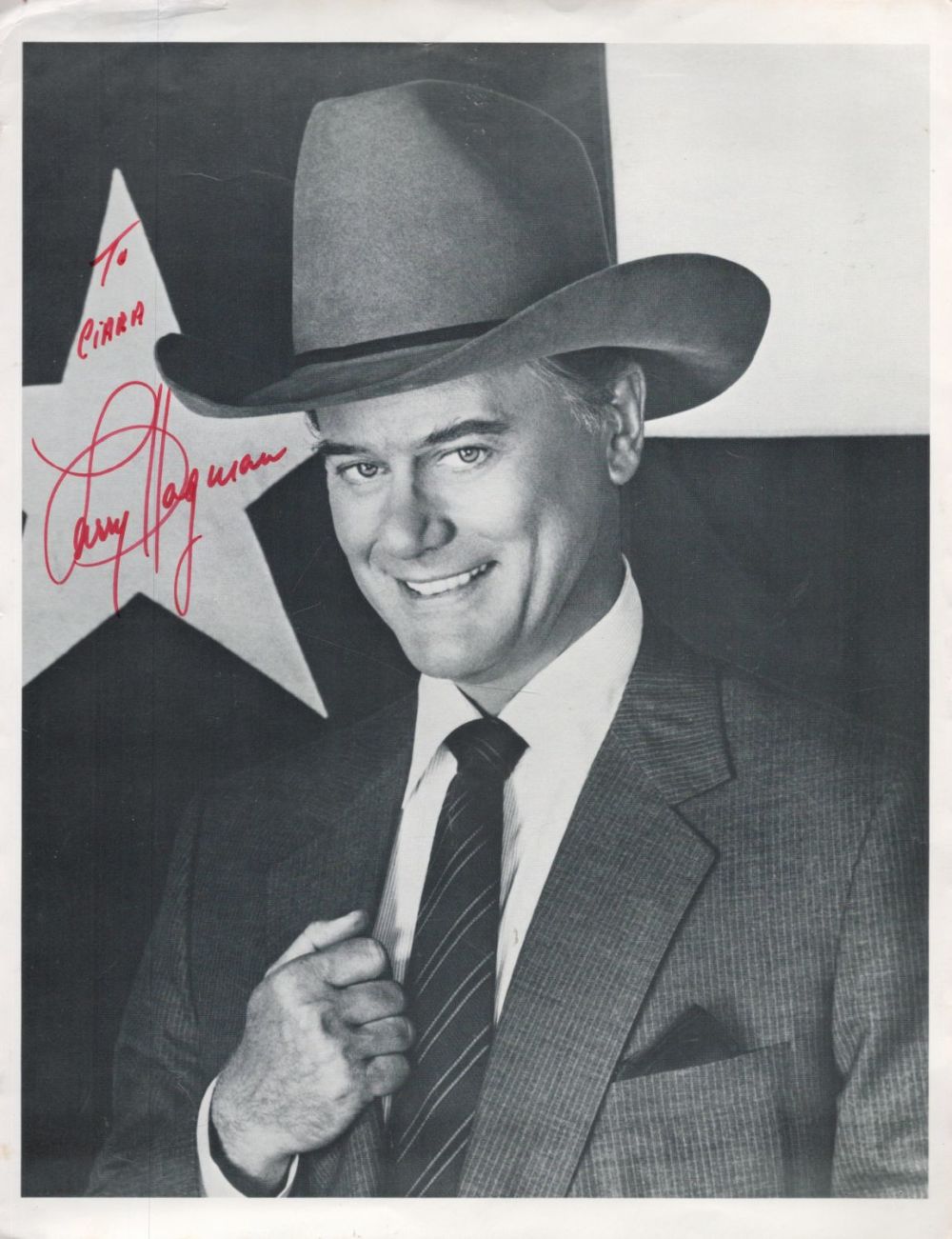 Lot 56: Larry Hagman signed 12x8 black and white photo...