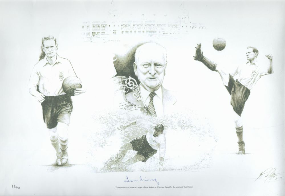 Lot 103: Tom Finney signed 18x12 black and white limited...