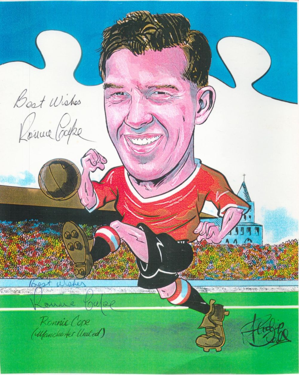 Lot 105: Ronnie Cope signed 10x8 Manchester United caricature. Good...