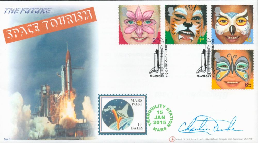 Lot 144: Charlie Duke Apollo Moonwalker astronaut signed Internetstamps 2001...