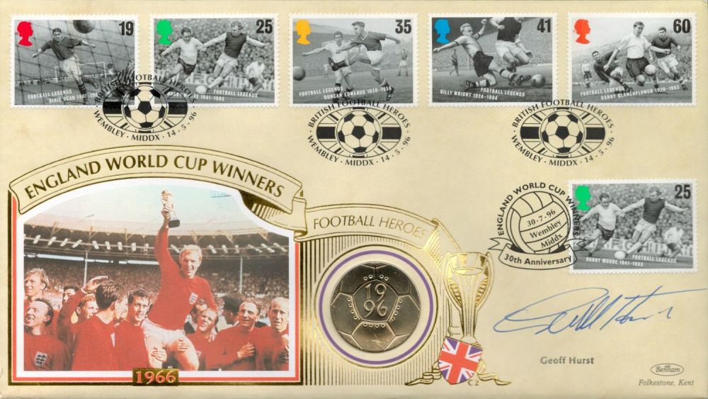 Lot 148: Football Geoff Hurst signed Benham 1996 Football Coin...
