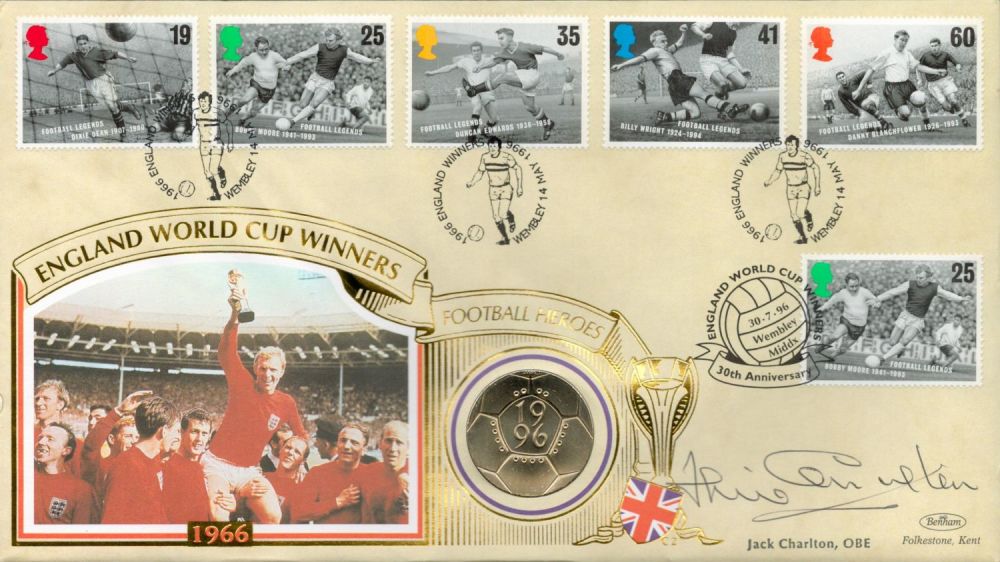 Lot 152: Football Jack Charlton signed Benham 1996 Football Coin...