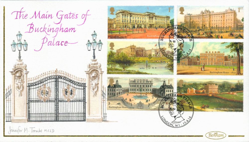 Lot 198: Hand Painted Benham 2014 Buckingham Palace FDC, signed...