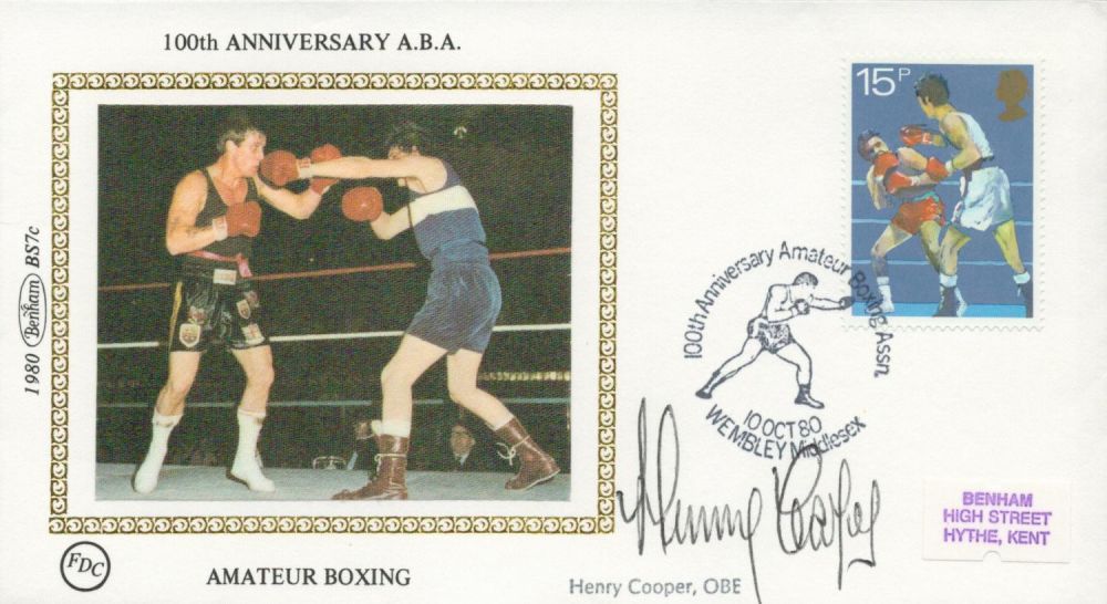 Lot 199: Boxer Henry Cooper signed ABA 100th Benham small...