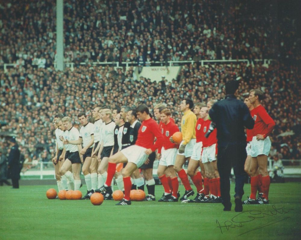 Lot 214: Jack Charlton signed 10x8 colour photo pictured lining...
