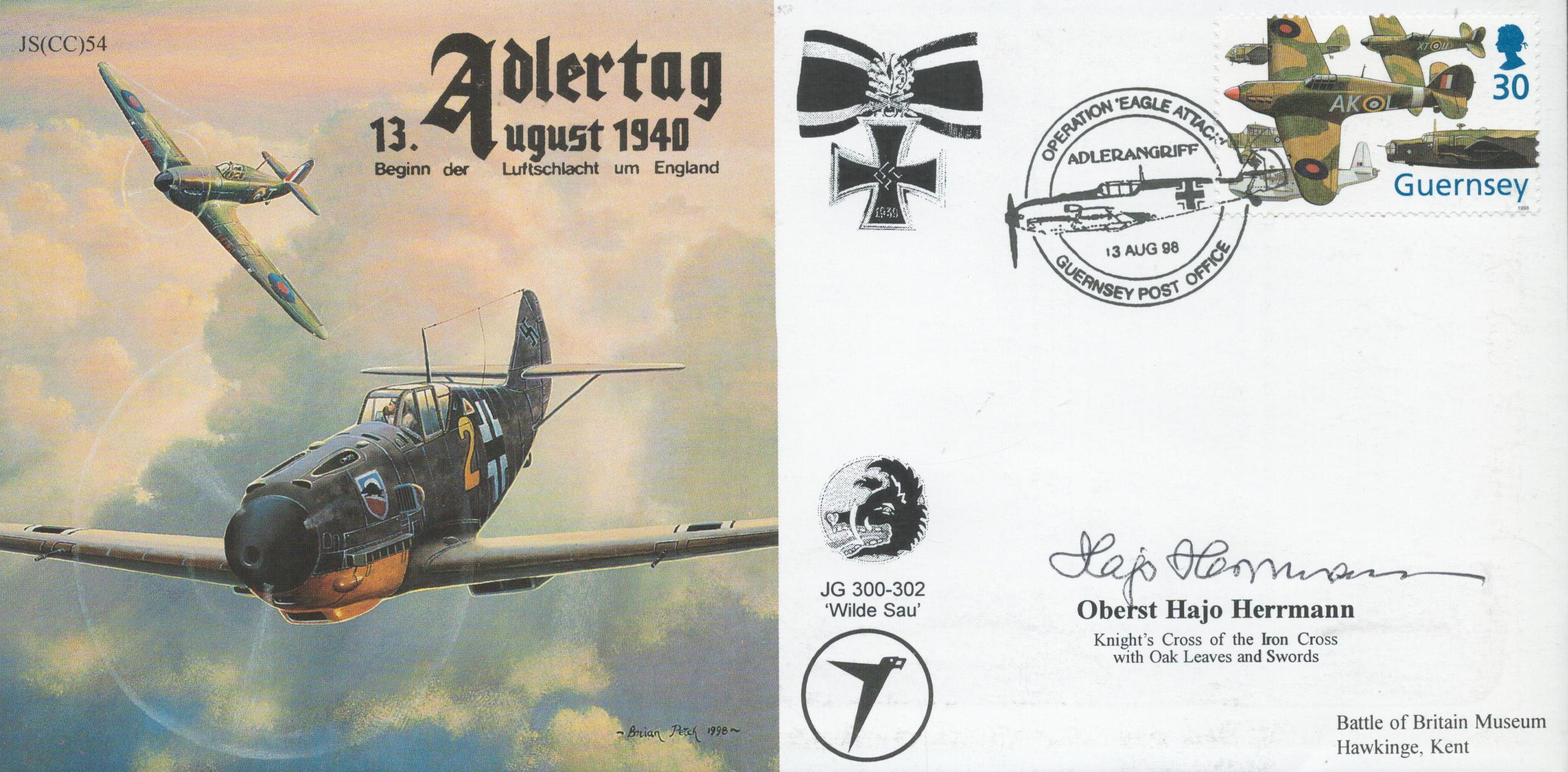 Oberst Hajo Herrmann KC signed Aolertag 13.August 1940 FDC PM Operation Eagle