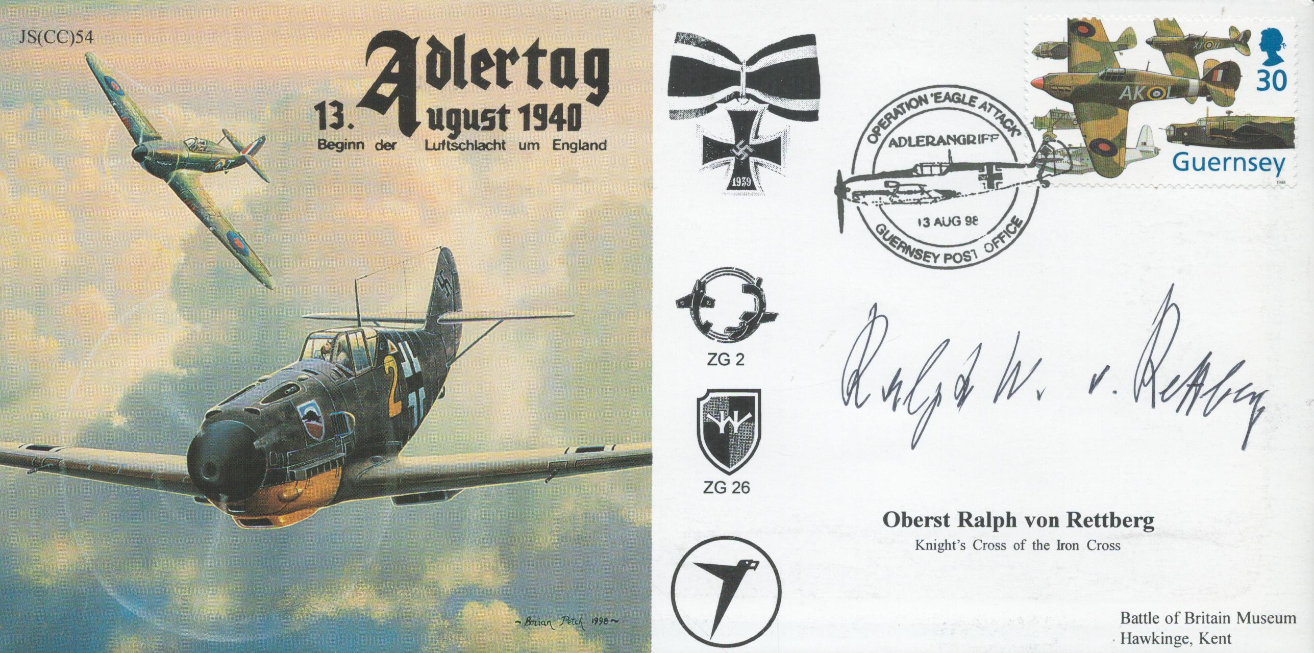 Oberst Ralph von Rettberg KC signed Aolertag 13.August 1940 FDC PM Operation