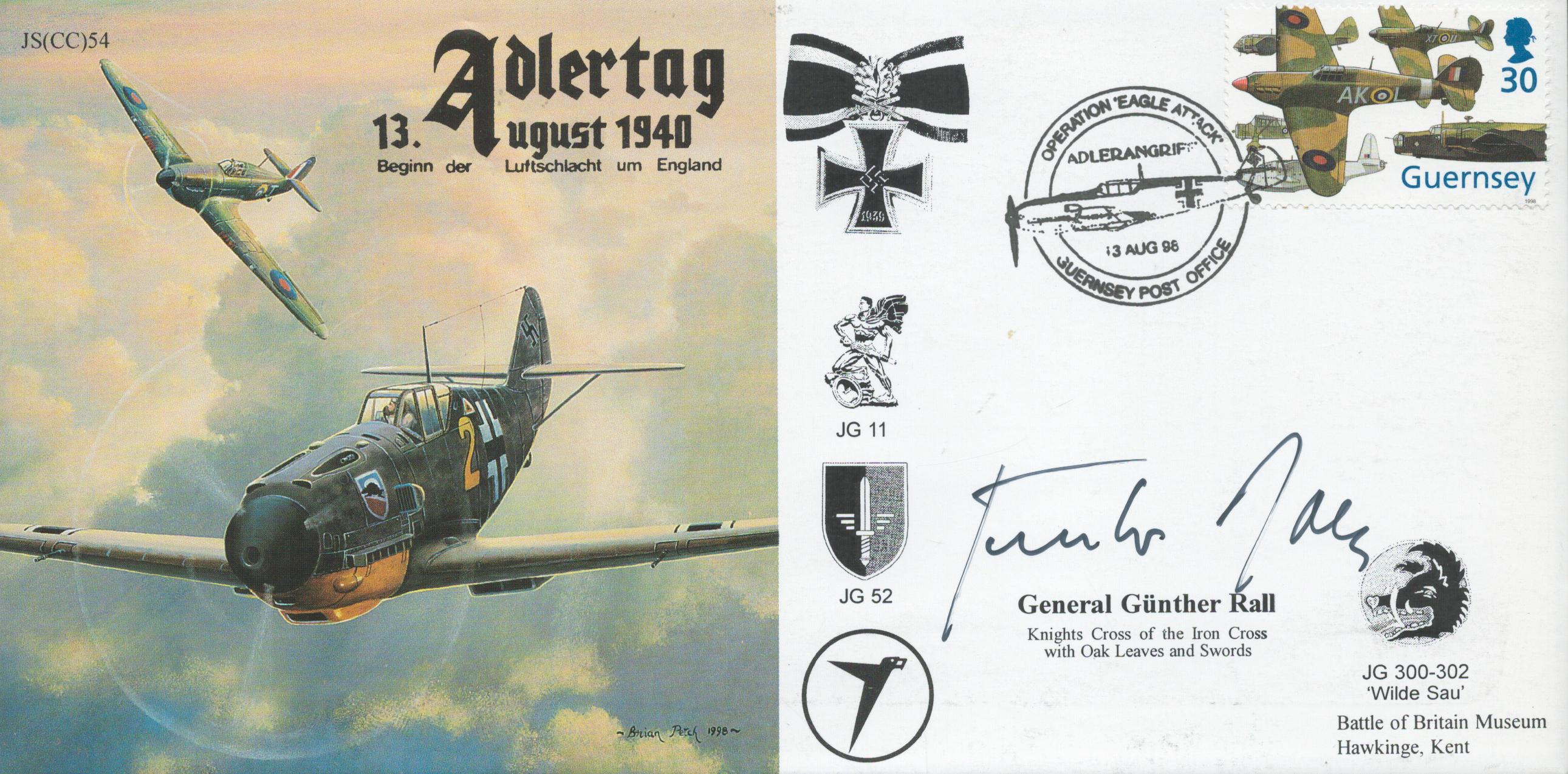 General Gunther Rall KC signed Aolertag 13.August 1940 FDC PM Operation Eagle