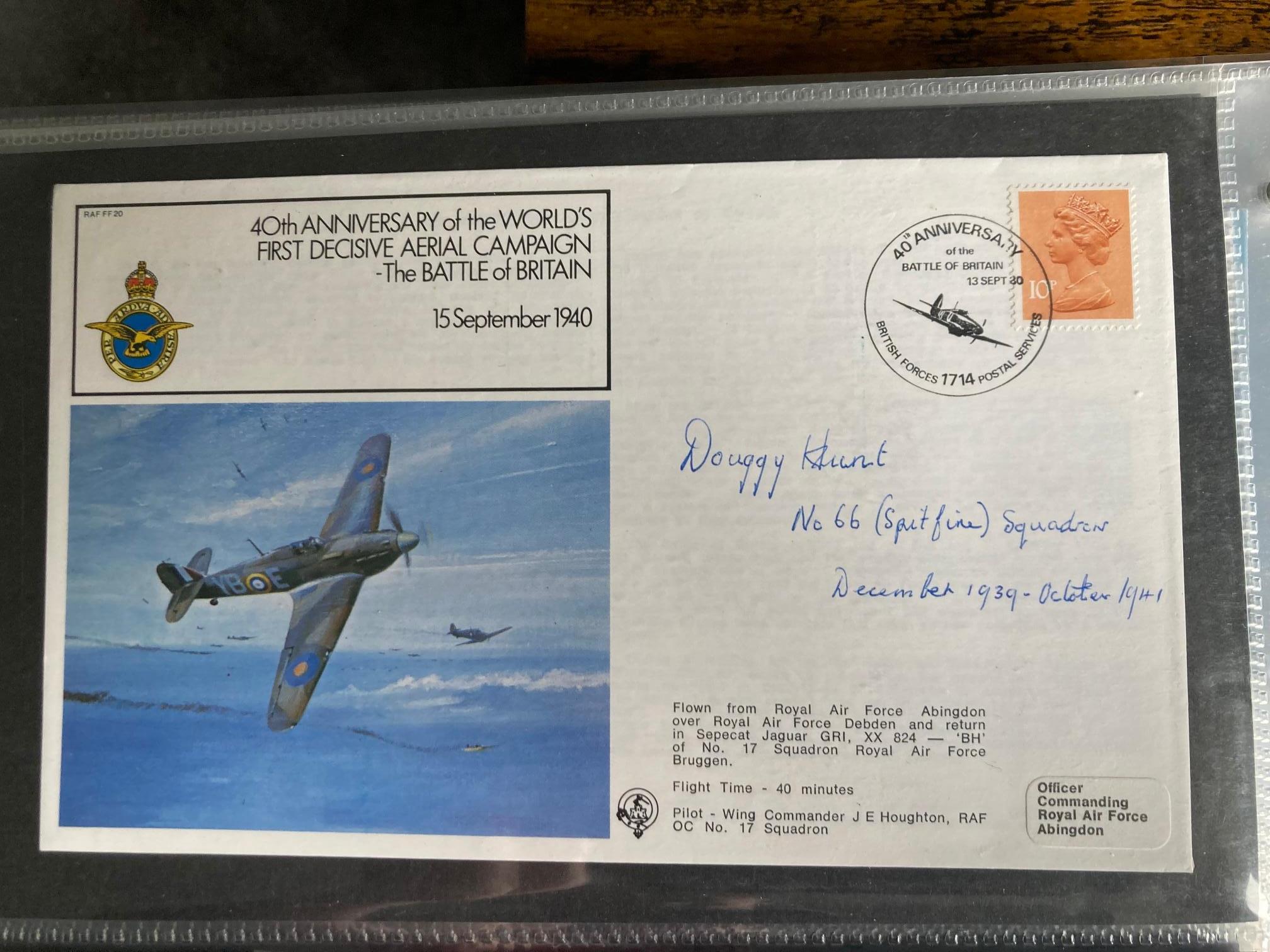 WW2 Battle of Britain pilot Douggy Hunt 66 Sqn Spitfires signed RAF cover