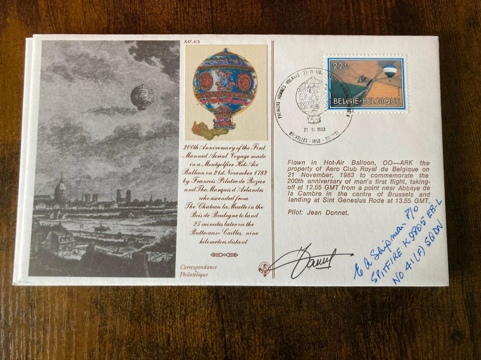 WW2 E A Shipman 41 Sqn Rare Battle of Britain Spitfire K9805 signed Raf Ballon
