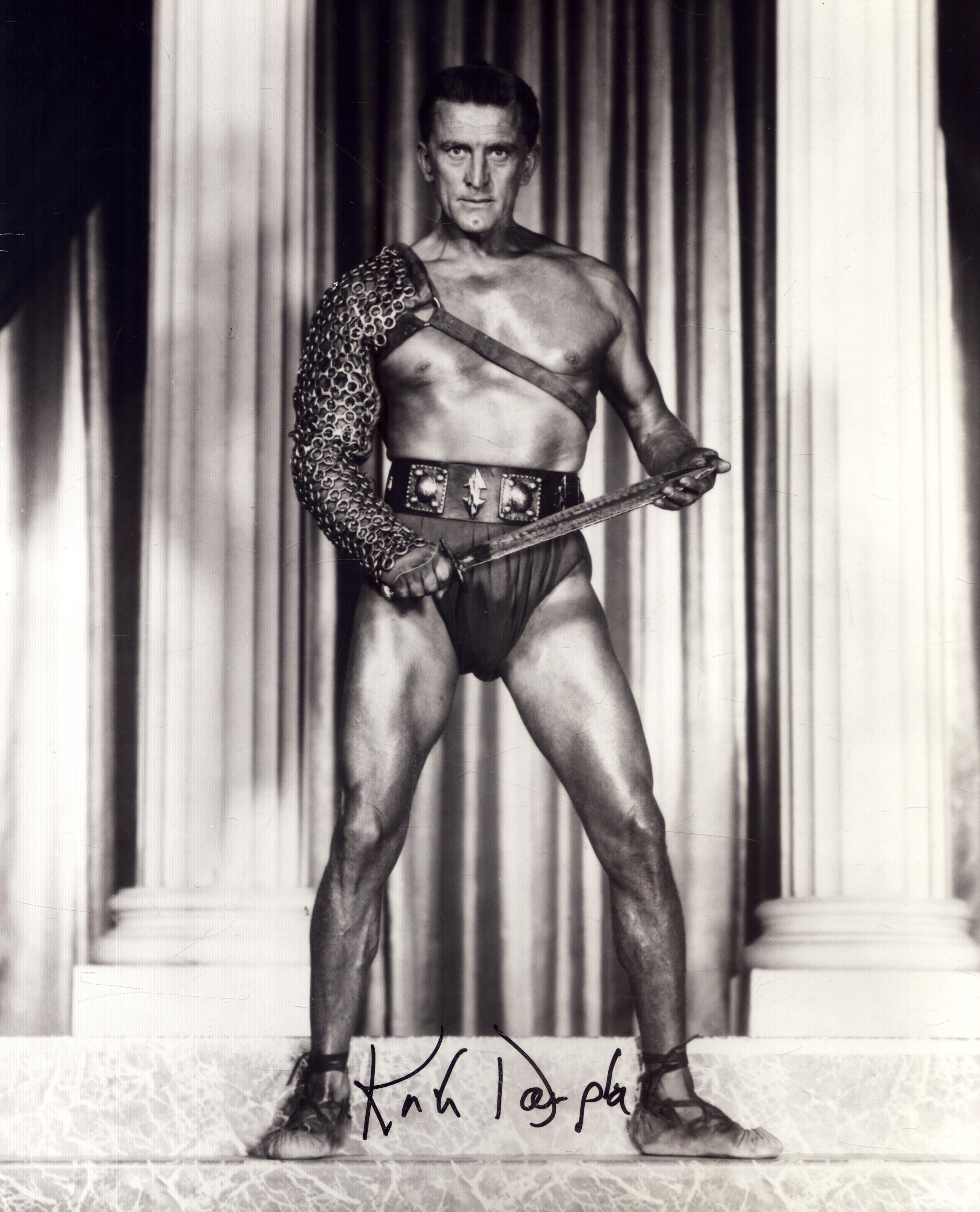 Kirk Douglas signed 10X8 black and white photo from Spartacus