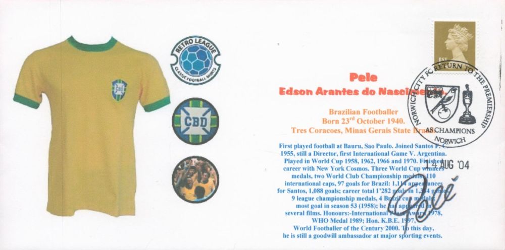 Lot 383: Pele signed commemorative FDC PM Norwich City F....