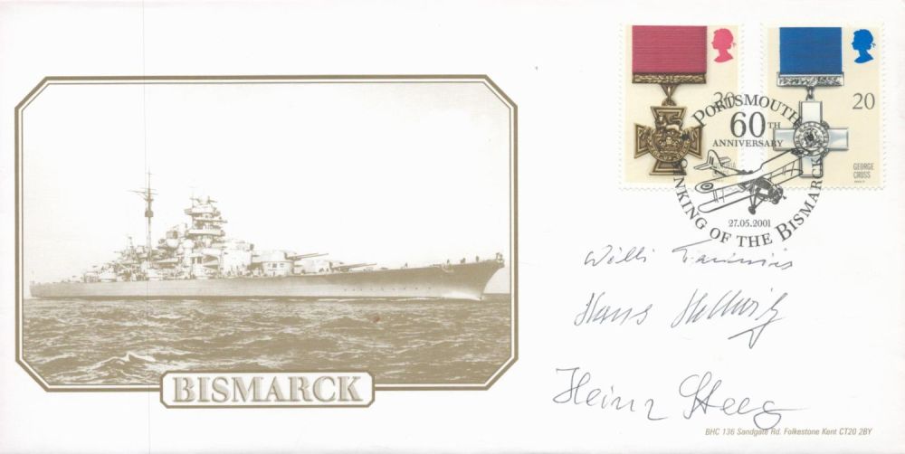 Lot 387: WWII Bismarck survivors multisigned FDC three rare signatures...