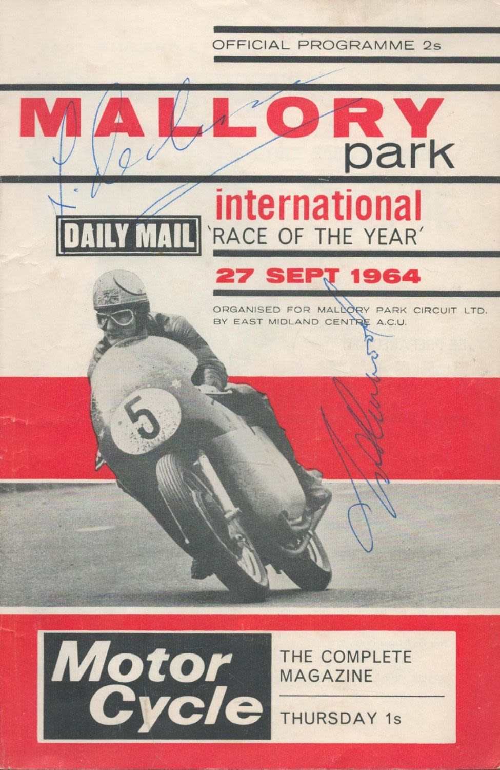 Lot 394: Motor Cycle Mallory Park vintage 1974 official multisigned...
