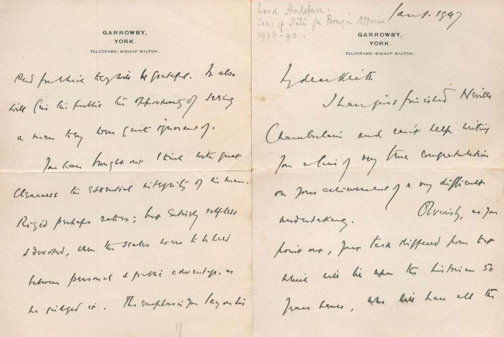 Lot 398: Edward Wood Lord Halifax ALS dated 1947 addressed...