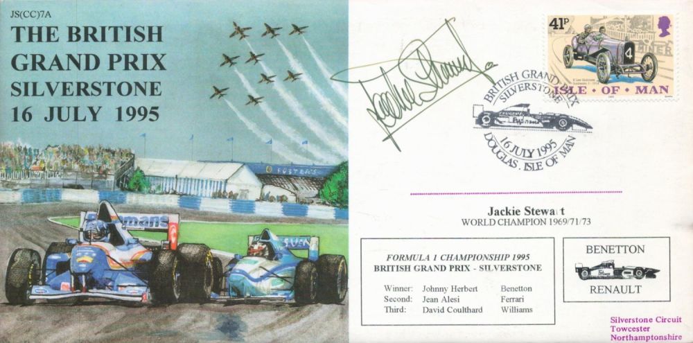 Lot 463: Jackie Stewart signed British Grand Prix FDC. Good...