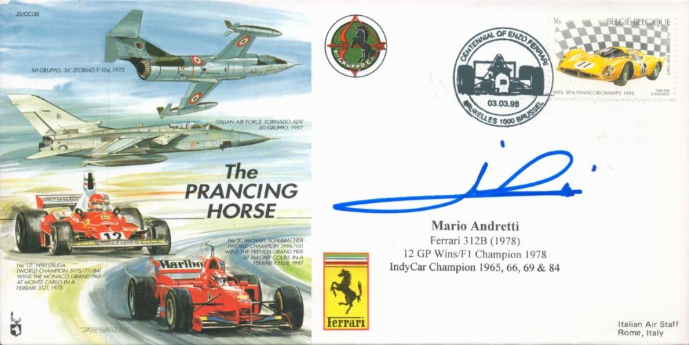 Lot 477: Mario Andretti signed The Prancing Horse FDC. Good...