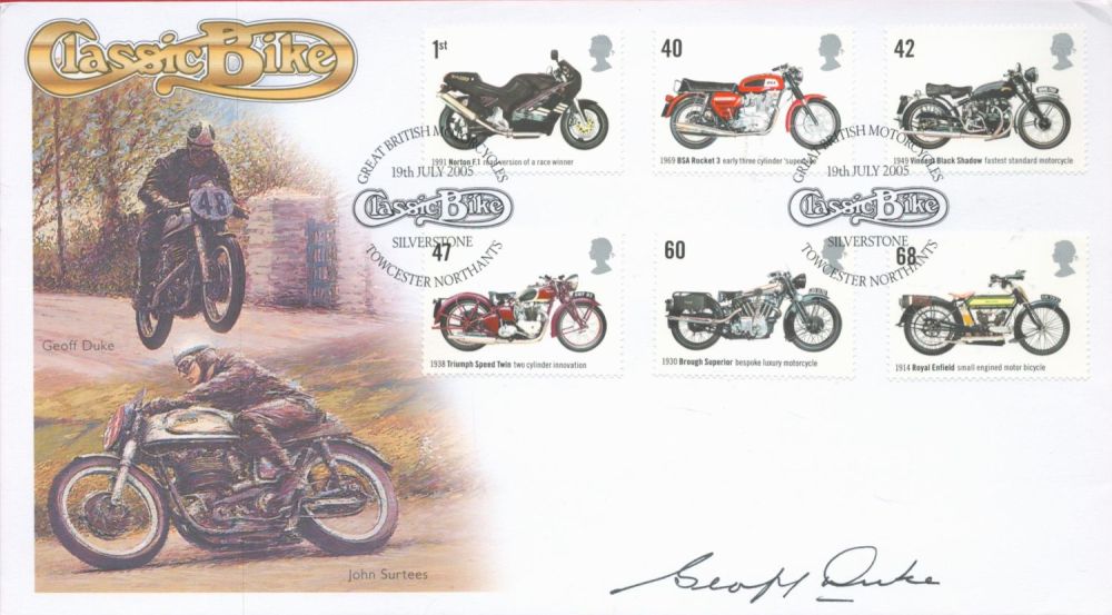 Lot 478: Geoff Duke signed Great British Motorcycles FDC. Good...