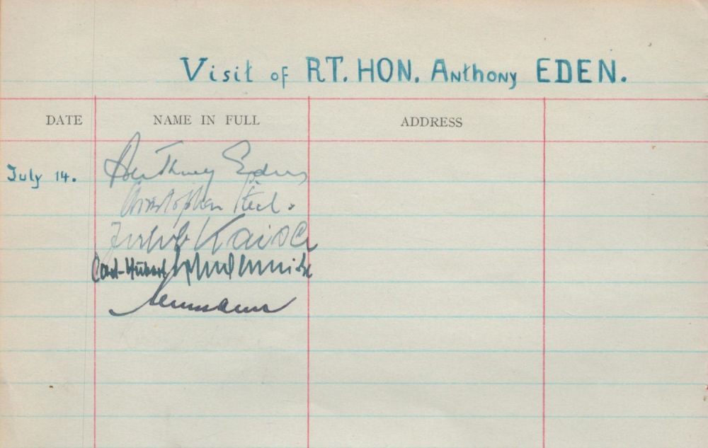 Lot 547: Anthony Eden Signed on a Visitors Autograph Book...