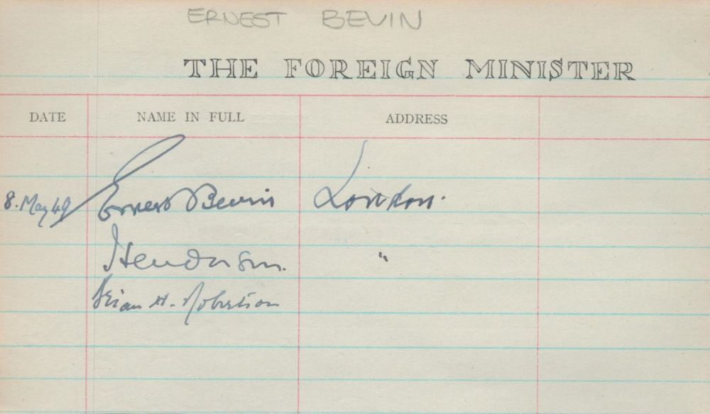 Lot 549: Ernest Bevin Signed on a Visitors Autograph Book...