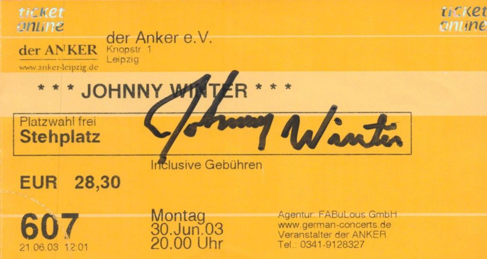 Lot 569: American singer and guitarist Johnny Winter Signed Performance...