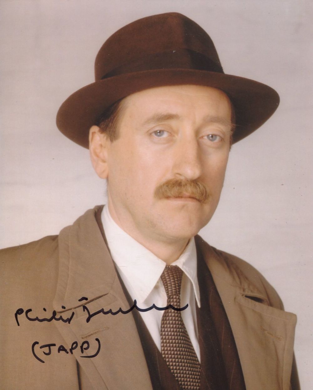 Lot 819: Poirot 8x10 photo signed by actor Philip Jackson...