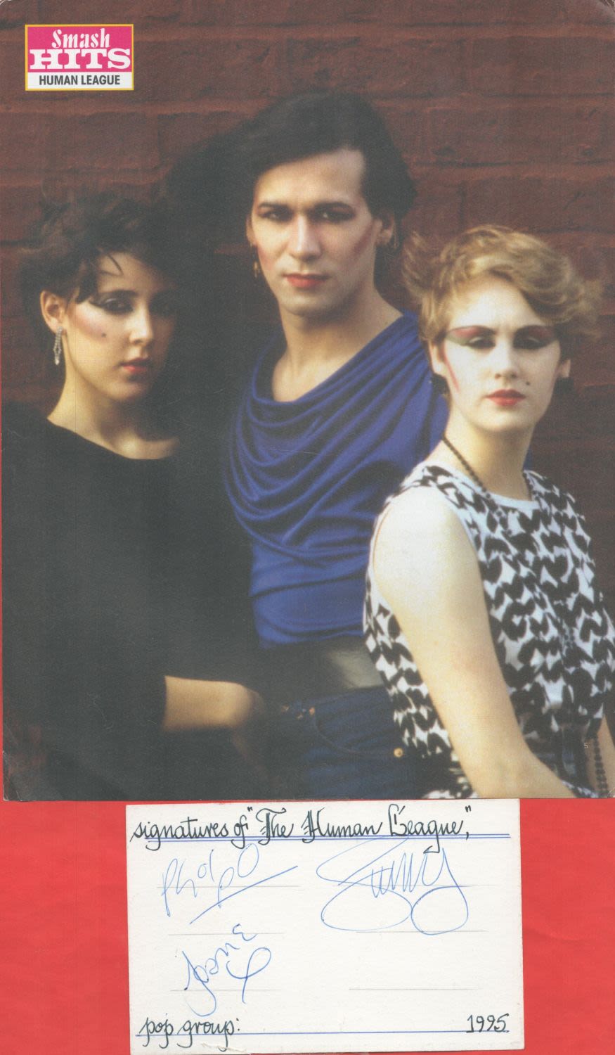 Lot 83: Music Human League band signed on white card...