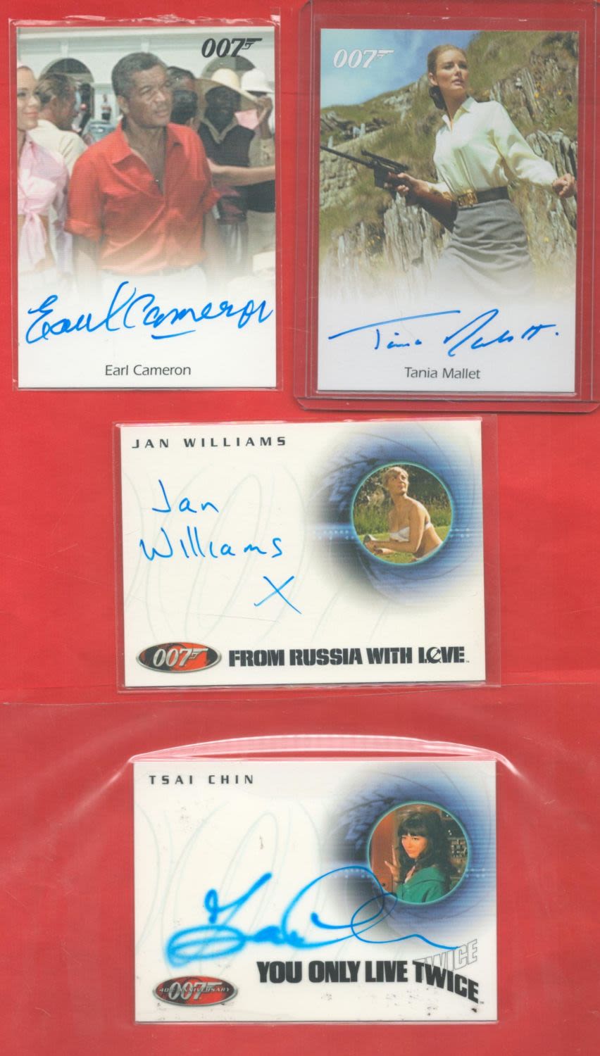 Lot 180: James Bond collection four superb, signed trading cards...