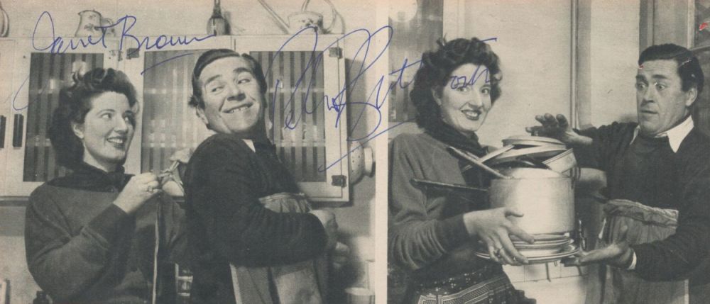 Lot 190: Peter Butterworth and Janet Brown signed 9x4 newspaper...