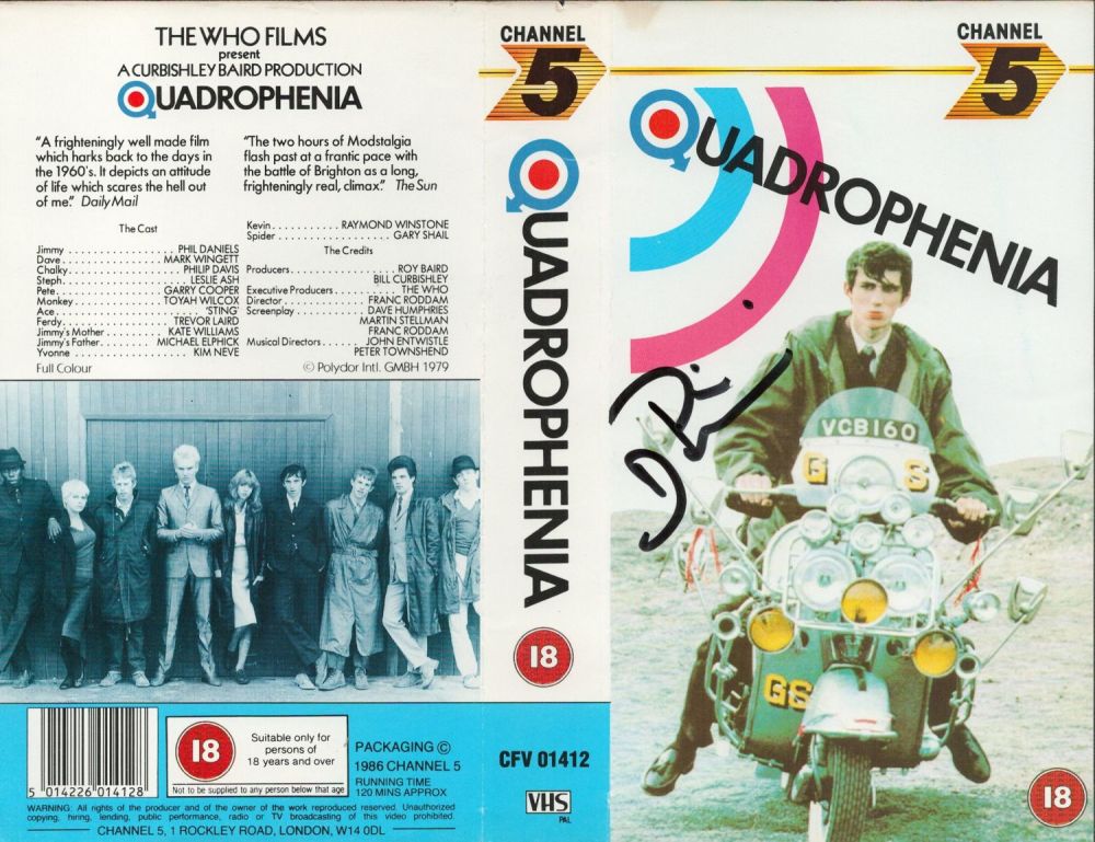 Lot 493: Quadrophenia, Phil Daniels signed VHS sleeve for the...