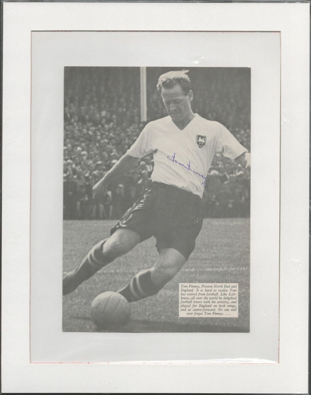 Lot 607: Football Sir Tom Finney Signed magazine cut-out, size...